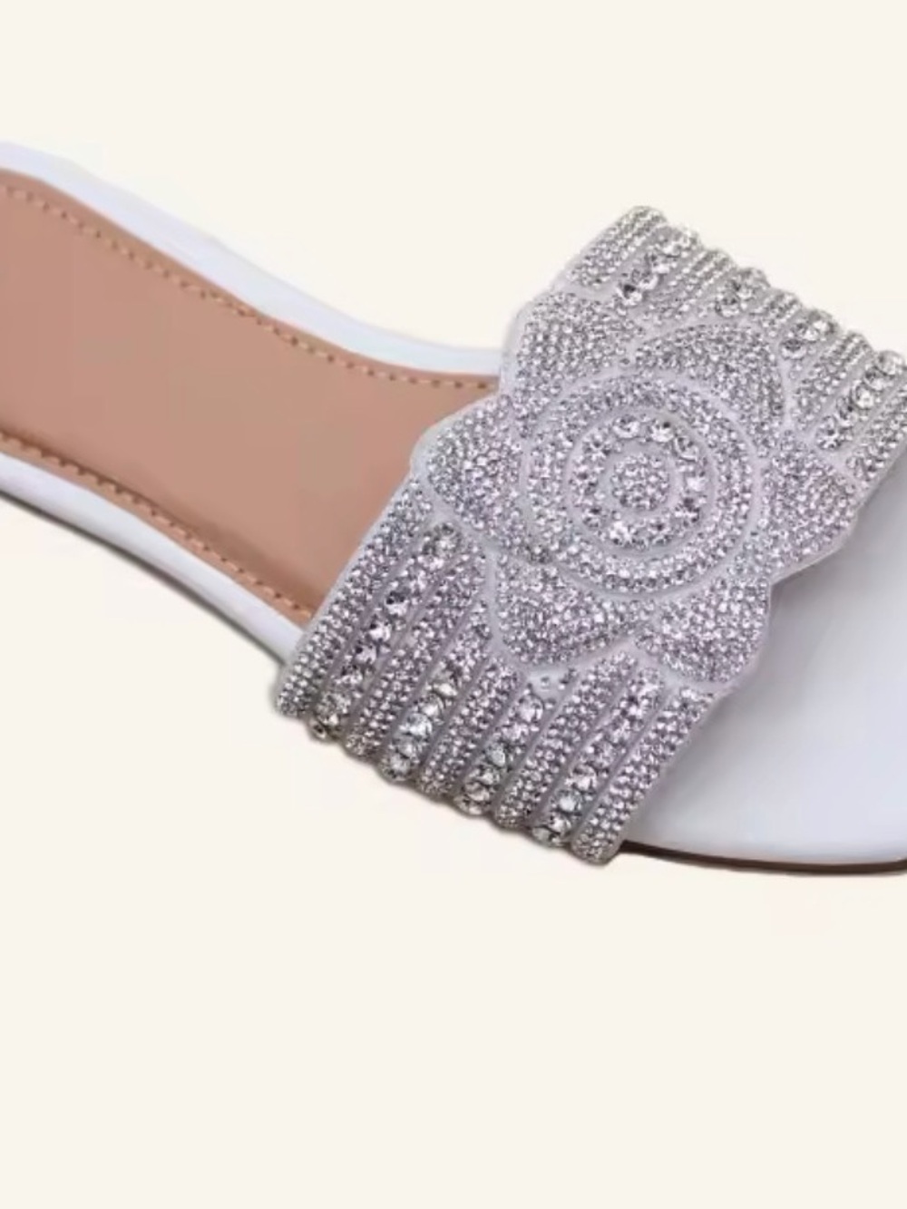 Boutique 9 White Slide Sandals with Silver Crystal Strap
